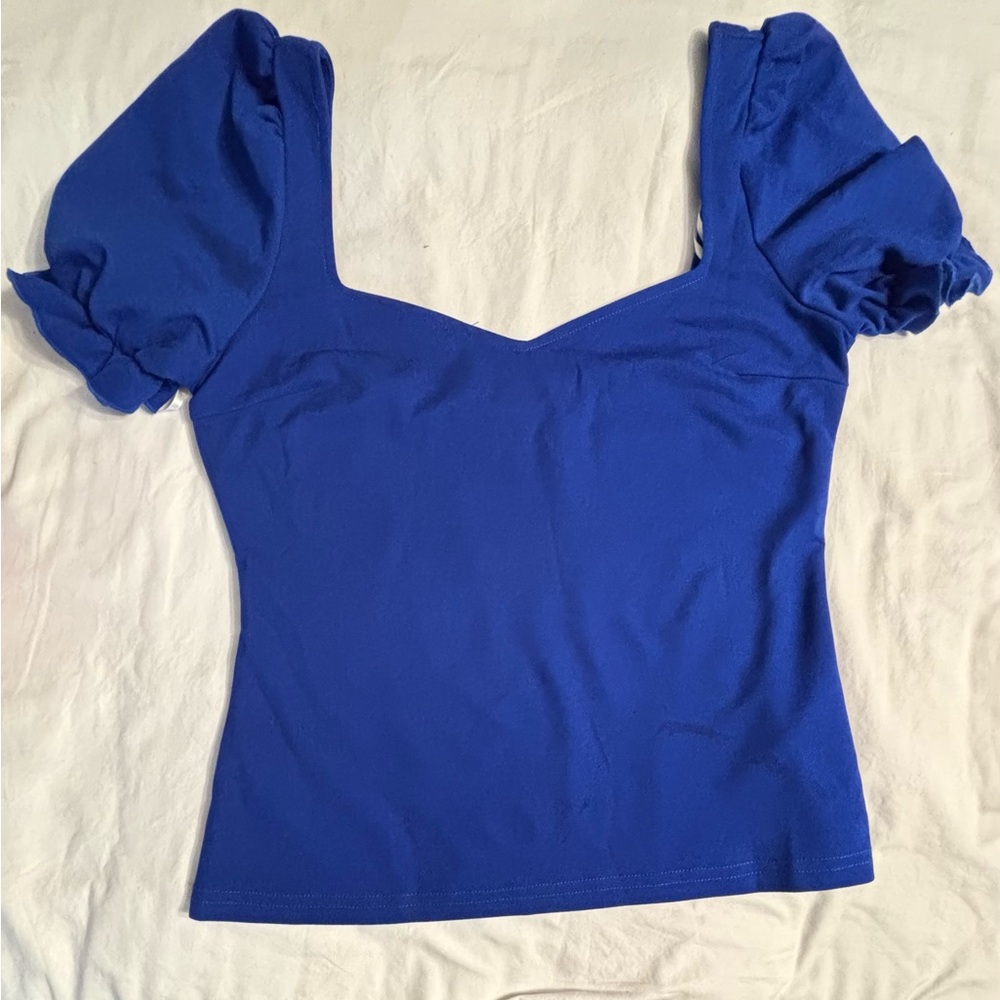 SHEIN Royal Blue Puff Sleeve Blouse